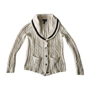 Ralph Lauren Cable Knit Crest Patch Cardigan Sweater Preppy Heritage Academia L